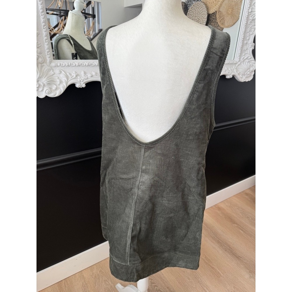 Hooever Olive Green Corduroy Pinafore Dress Sleeveless Scoop Neck Jumper NWT - Picture 4 of 4